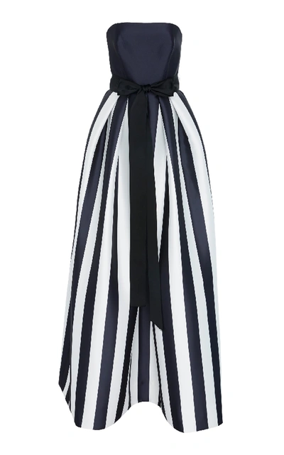 Shop Monique Lhuillier Strapless Striped Satin Ball Gown In Black/white