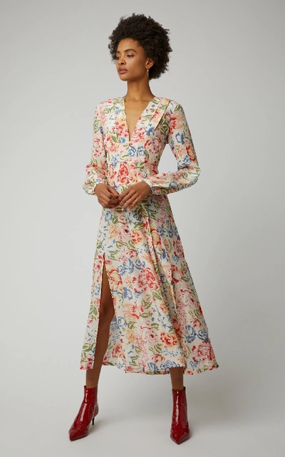 Shop Rixo London Camellia Pleated Floral-print Silk Dress