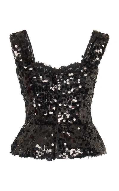 Shop Dolce & Gabbana Sequin Peplum Bustier Top In Black