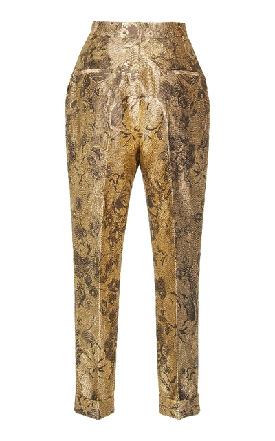 Shop Dolce & Gabbana Floral Lurex Jacquard Cropped Trousers In Gold