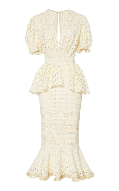 Shop Johanna Ortiz Lovers Bridgelush Broderie Anglaise Cotton Peplum Dress In White