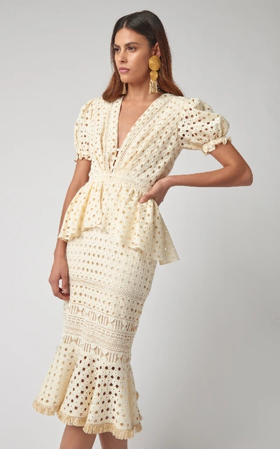 Shop Johanna Ortiz Lovers Bridgelush Broderie Anglaise Cotton Peplum Dress In White