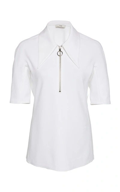Shop Tibi Short Sleeve Crepe Zip-up Top In White
