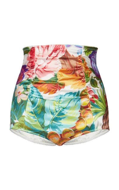 Shop Dolce & Gabbana Floral-print High-waisted Bikini Briefs