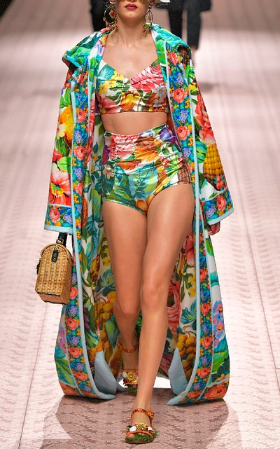 Shop Dolce & Gabbana Floral-print High-waisted Bikini Briefs