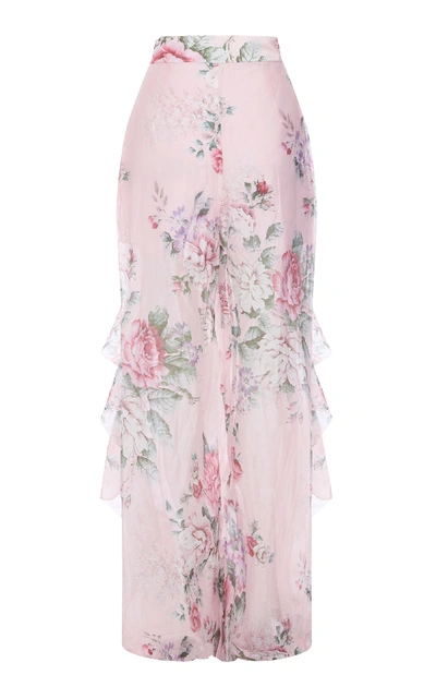 Shop Alice Mccall Ruffled Floral-print Silk-chiffon Wide-leg Pants