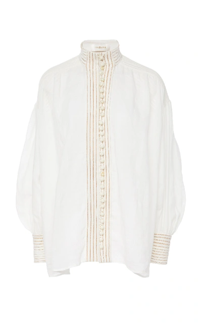 Shop Zimmermann Corsage Embroidered Linen Top In White