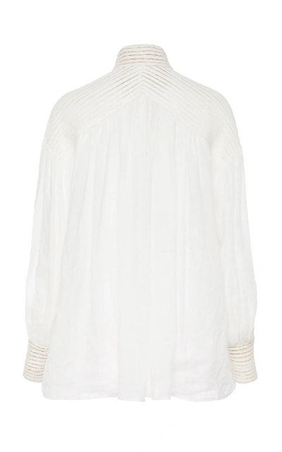 Shop Zimmermann Corsage Embroidered Linen Top In White
