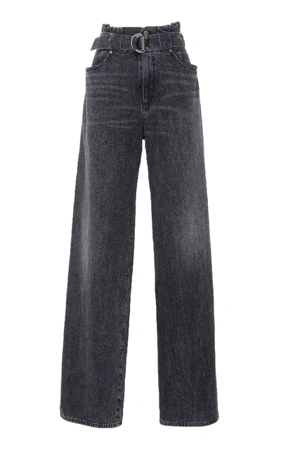 Shop Jean Atelier Cinch Paper Bag High-rise Wide-leg Jeans In Dark Wash