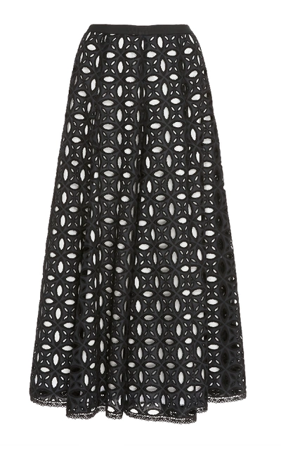 Shop Andrew Gn Pleated Potton-broderie Anglaise Midi Skirt In Black