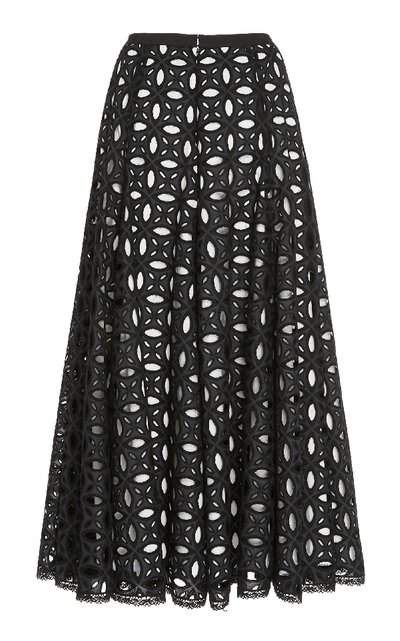 Shop Andrew Gn Pleated Potton-broderie Anglaise Midi Skirt In Black