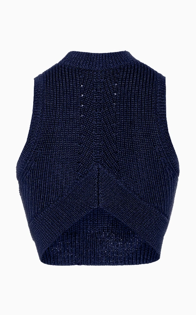 Shop Cushnie Cropped Crochet Knit Top In Navy
