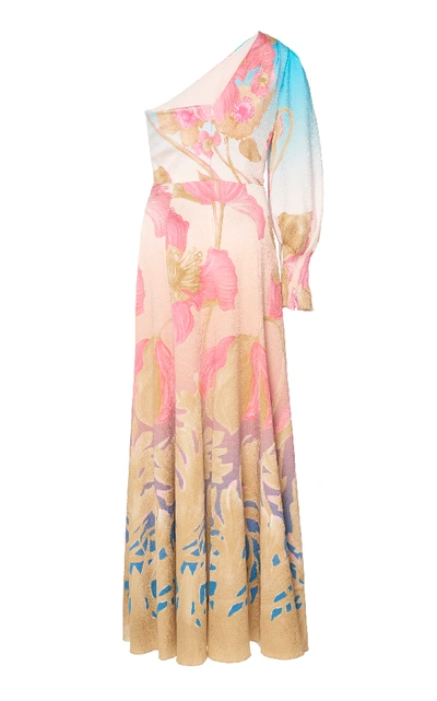 Shop Peter Pilotto One-shoulder Floral-print Silk-blend Maxi Dress