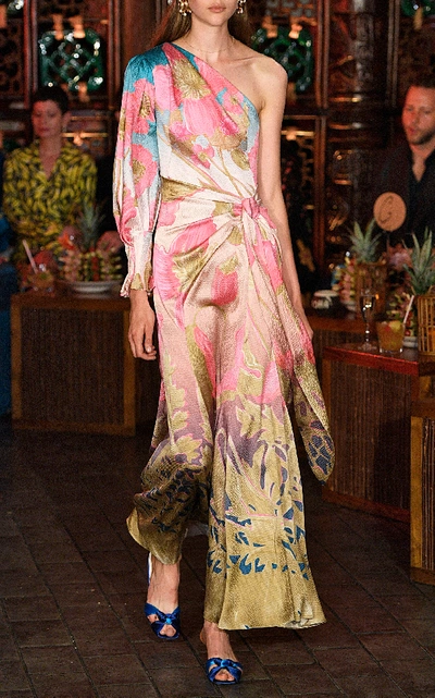 Shop Peter Pilotto One-shoulder Floral-print Silk-blend Maxi Dress