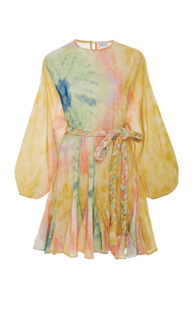 Shop Rhode Ella Belted Pleated Cotton Mini Dress In Print