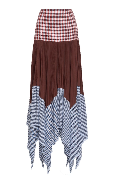 Shop Loewe Pleated Gingham Cotton And Voile Maxi Skirt In Print