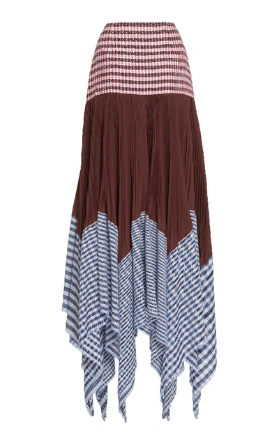 Shop Loewe Pleated Gingham Cotton And Voile Maxi Skirt In Print