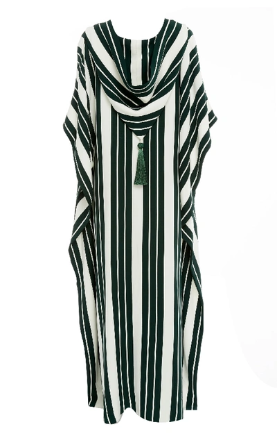 Shop Oscar De La Renta Tasseled Striped Twill Hooded Kaftan
