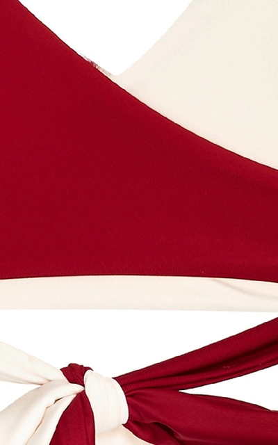 Shop Tori Praver Joy Two-tone Wrap Bikini Top In Red