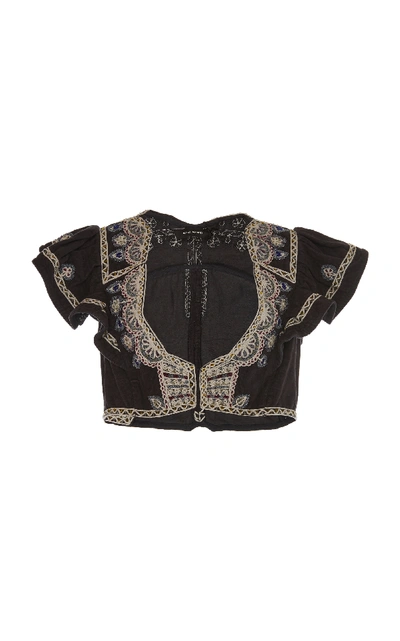 Shop Isabel Marant Abis Embellished Cropped Cotton Jacket In Black