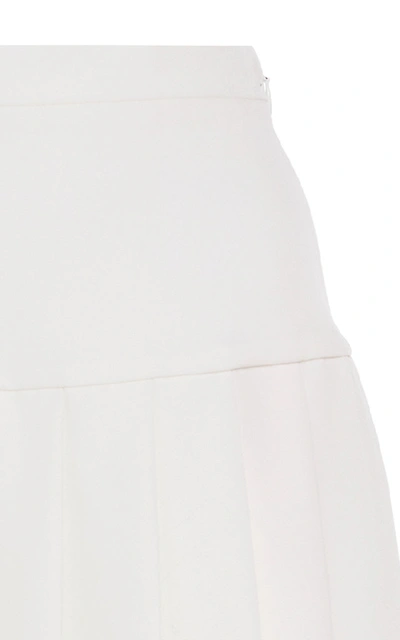 Shop Alessandra Rich High-waisted Pleated Wool-crepe Skirt In White