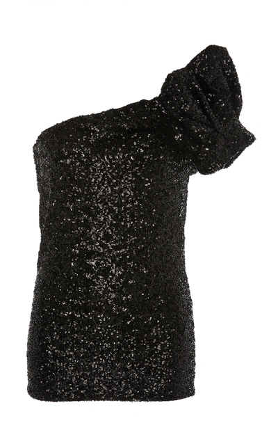 Shop Isabel Marant Ocha One-shoulder Sequin Top In Black