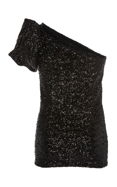 Shop Isabel Marant Ocha One-shoulder Sequin Top In Black