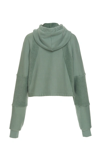 Shop Off-white Intarsia Cropped Cotton Hoodie In Green