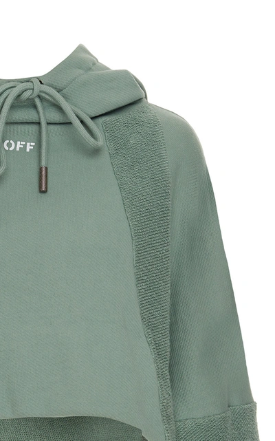 Shop Off-white Intarsia Cropped Cotton Hoodie In Green