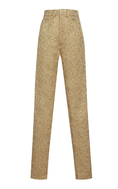 Shop Maison Margiela Skinny Jacquard Cotton-blend Pants In Gold