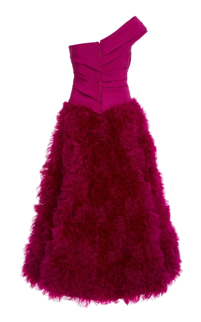 Shop Marchesa One-shoulder Tea-length Silk Gown In Pink