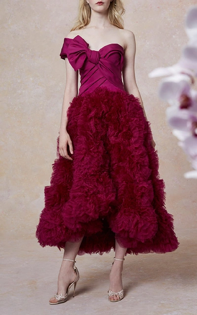 Shop Marchesa One-shoulder Tea-length Silk Gown In Pink