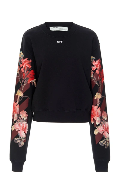 Shop Off-white Floral-print Cotton-jersey Sweatshirt  In Black