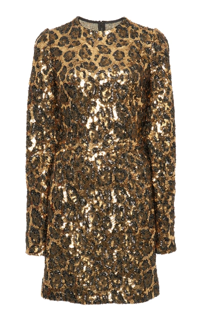 Shop Dolce & Gabbana Leopard Print Sequin Mini Dress In Animal