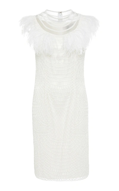 Shop Joanna Mastroianni Illusion Neck Mini Dress In White