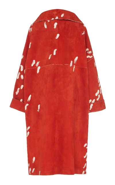 Shop Marni Printed Suede Coat In Red