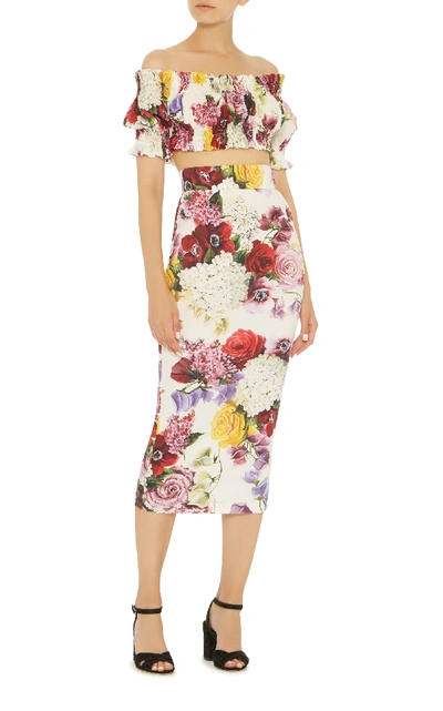 Shop Dolce & Gabbana Floral Print Cady Midi Skirt
