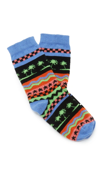Shop The Elder Statesman Checks N' Palms Patterned Cashmere Socks In Multi