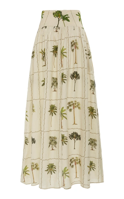 Shop Agua By Agua Bendita Tropical Painted Linen Maxi Skirt In Neutral
