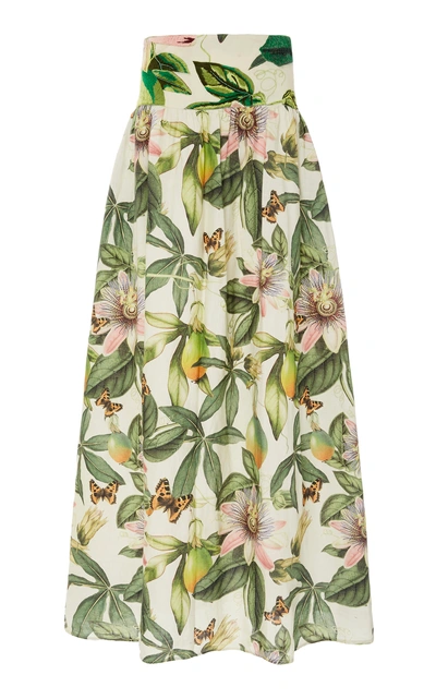Shop Agua By Agua Bendita Tropical Painted Linen Maxi Skirt In Multi
