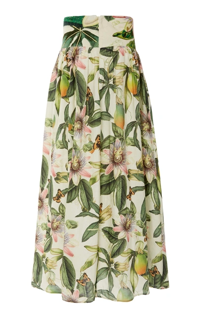 Shop Agua By Agua Bendita Tropical Painted Linen Maxi Skirt In Multi