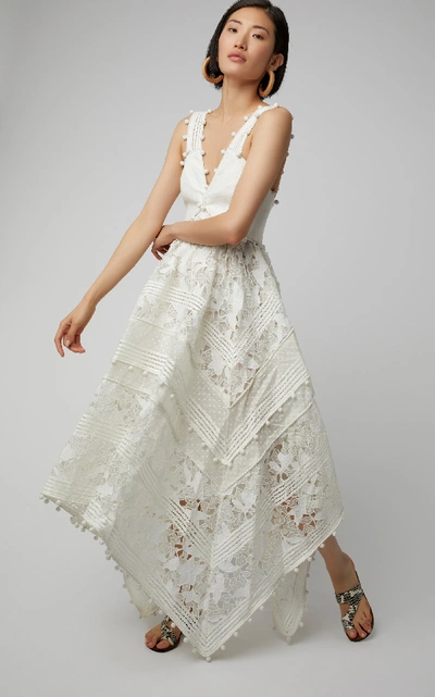 Shop Zimmermann Corsage Embellished Silk-blend Midi Dress In White