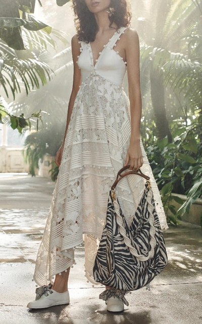 Shop Zimmermann Corsage Embellished Silk-blend Midi Dress In White