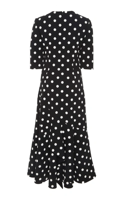 Shop Oscar De La Renta Asymmetric Ruffle Polka Dot Wool-blend Midi Dress In Black/white