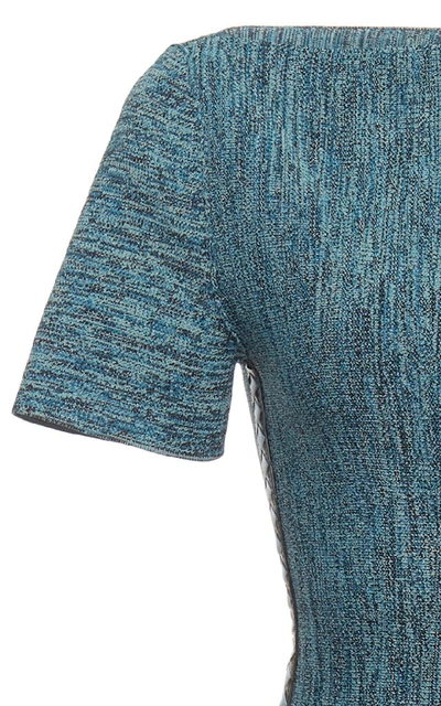 Shop Bottega Veneta Stretch Knit Boatneck Dress With Intreccio Detail In Blue