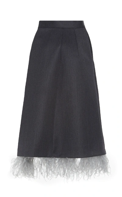 Shop Maison Margiela Feather Trim Wool Skirt In Grey
