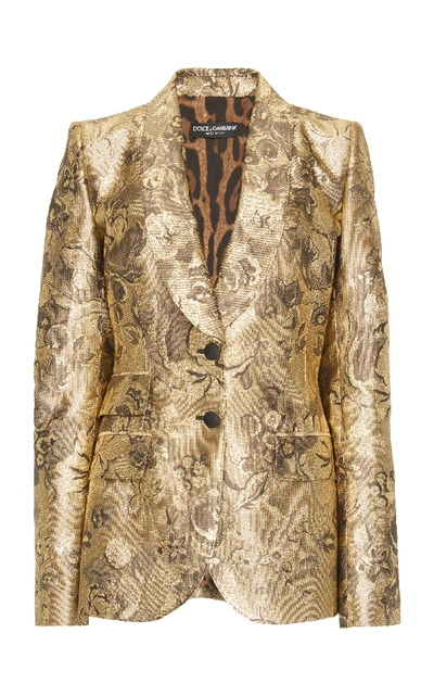 Shop Dolce & Gabbana Floral Lurex Jacquard Blazer In Gold