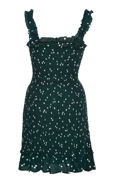 Shop Faithfull Del Mar Smocked Polka-dot Voile Mini Dress In Green