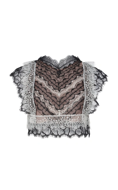 Shop Giambattista Valli Chantilly Lace Cropped Blouse In Black/white