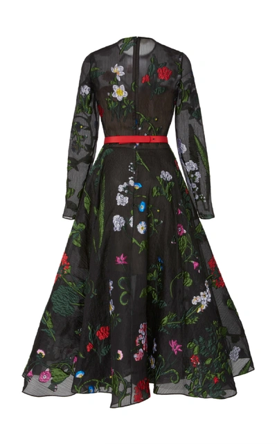 Shop Oscar De La Renta Floral Appliqué Silk-blend Midi Dress